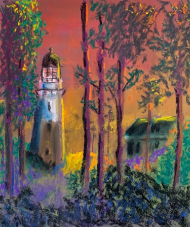 Malerei mit dem Titel "The Lighthouse at D…" von Herman Weinberg, Original-Kunstwerk, Pastell