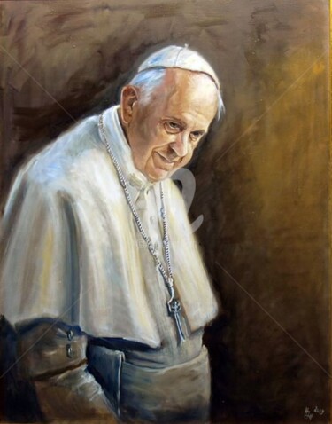 Painting titled "Papst Franziskus" by Hermann J. Heiss, Original Artwork, Oil