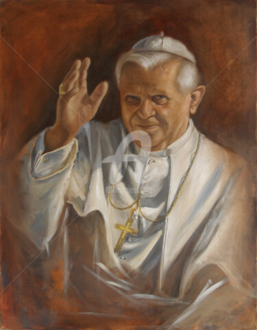 Painting titled "Benedikt XVI" by Hermann J. Heiss, Original Artwork, Oil