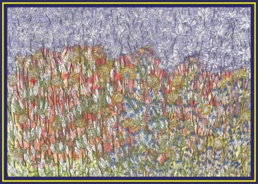 Картина под названием "Небо в хризантемах" - Мир, Подлинное произведение искусства, Гуашь