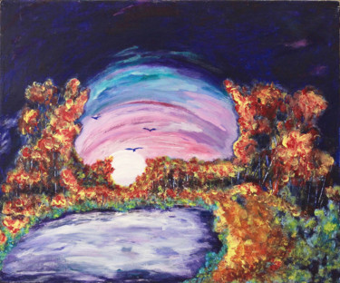 Картина под названием "Волшебное озеро" - Мир, Подлинное произведение искусства, Акрил