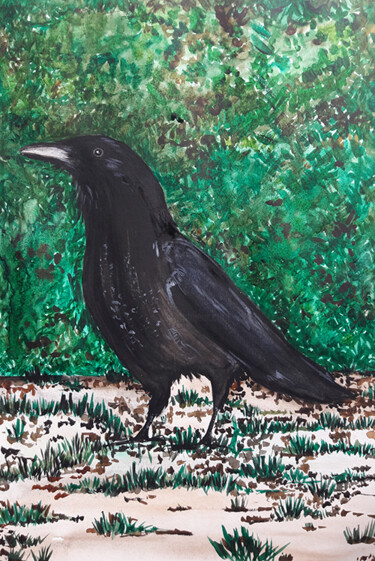 Peinture intitulée "The raven" par Hermione, Œuvre d'art originale, Aquarelle