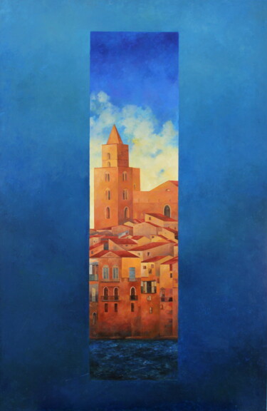 Painting titled "VENTANA AL MAR VIII" by Hernández Consuelo, Original Artwork, Oil