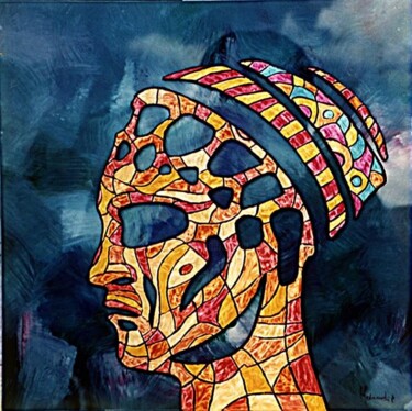 Peinture intitulée "cabeza mujer africa…" par Hernandiz, Œuvre d'art originale