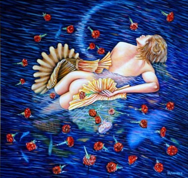 Pintura titulada "mujer y lago" por Hernandiz, Obra de arte original