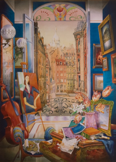 Peinture intitulée "Paris (Print)" par Andrew Sievright, Œuvre d'art originale, Aquarelle