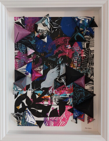 Painting titled "Origami" by Herrero, Original Artwork, Acrylic Mounted on Wood Stretcher frame