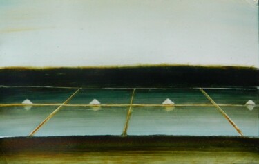 Painting titled "Les pyramides" by Eric Herrmann, Original Artwork, Oil Mounted on Wood Stretcher frame
