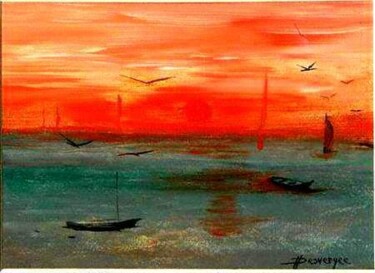 Painting titled "Port au repos" by Hervé Desvergee, Original Artwork, Oil