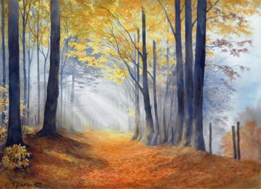 Peinture intitulée "Forêt d'automne" par Hervé Espinosa, Œuvre d'art originale
