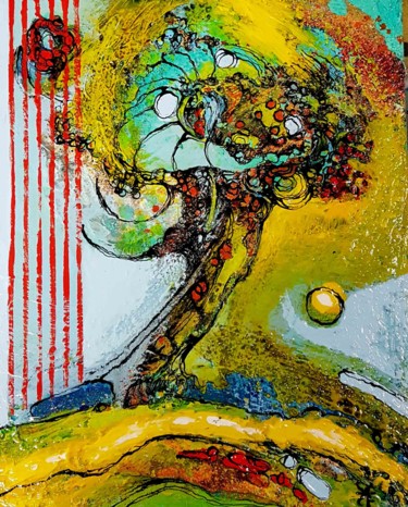 Painting titled "Tree-newserie-2018" by Hervé Fayolle, Original Artwork, Acrylic