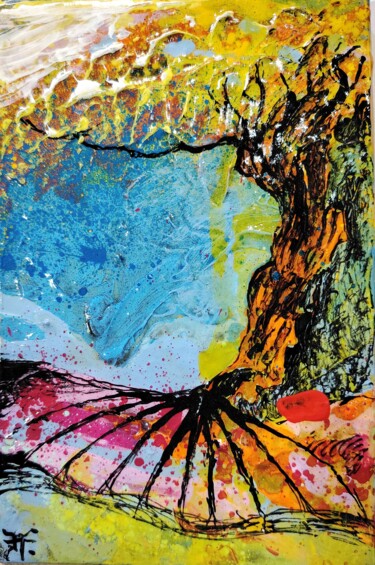 Painting titled "Etude sur les arbre…" by Hervé Fayolle, Original Artwork, Acrylic