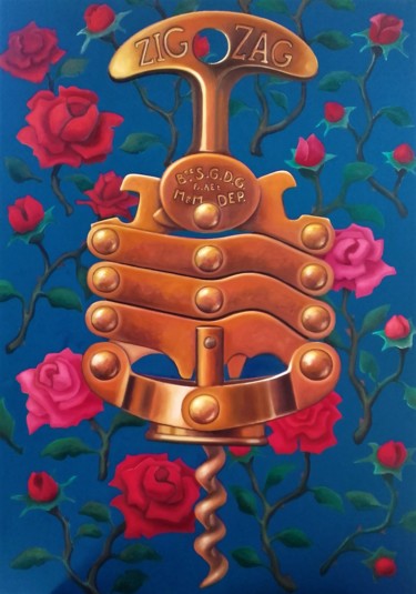 绘画 标题为“ZIG ZAG sur roses” 由Herve Fleury (RV), 原创艺术品, 油