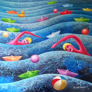 Pintura titulada "RIPPLE DREAM" por Herve Fleury (RV), Obra de arte original, Acrílico