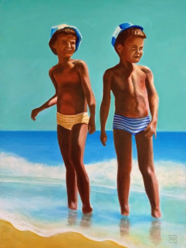 Painting titled ""A la plage"" by Herve Fleury (RV), Original Artwork, Acrylic