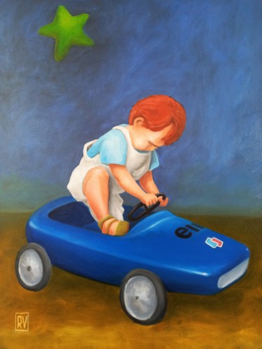 Pittura intitolato ""enfance"" da Herve Fleury (RV), Opera d'arte originale, Olio