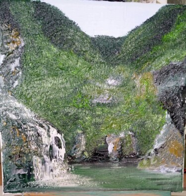 Painting titled "Cascade, gorge du T…" by Hervé François Aury (Harris Aurigan (alias)), Original Artwork, Oil