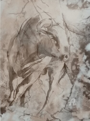 Dessin intitulée "taureau" par Hervé François Aury (Harris Aurigan (alias)), Œuvre d'art originale, Pastel