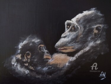 Malerei mit dem Titel "Les derniers Bonobo…" von Hervé François Aury (Harris Aurigan (alias)), Original-Kunstwerk, Öl