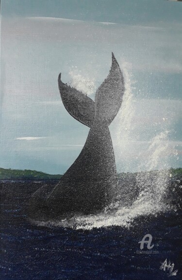 Painting titled "baleine-a-bosses-qu…" by Hervé François Aury (Harris Aurigan (alias)), Original Artwork, Oil