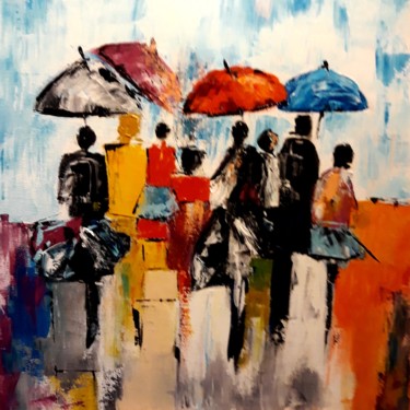 Peinture intitulée "Sous la pluie" par Hervé Lamb', Œuvre d'art originale, Huile Monté sur Châssis en bois