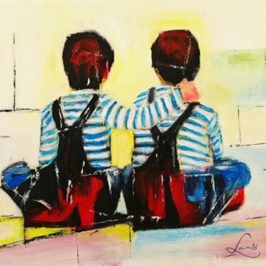 Painting titled "Les jumeaux" by Hervé Lamb', Original Artwork, Oil Mounted on Wood Stretcher frame