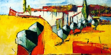 Painting titled "Paysage Varois" by Hervé Lamb', Original Artwork, Acrylic Mounted on Wood Stretcher frame