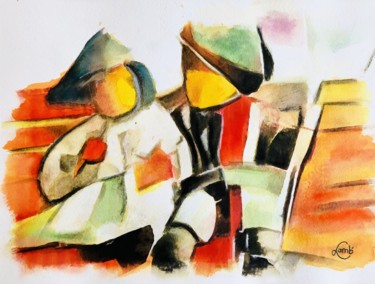 Painting titled "Les P'tits Diables" by Hervé Lamb', Original Artwork, Watercolor Mounted on Cardboard