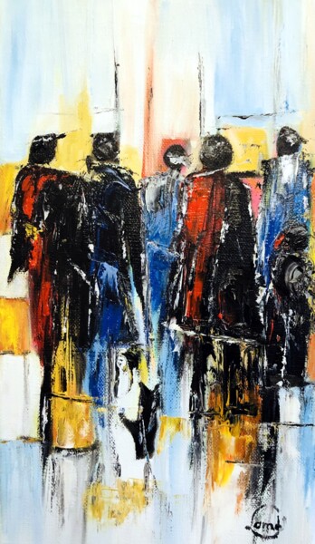 Painting titled "Silhouettes" by Hervé Lamb', Original Artwork, Oil Mounted on Wood Stretcher frame