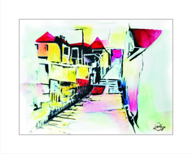 Painting titled "Ruelle de provence" by Hervé Lamb', Original Artwork, Watercolor Mounted on Cardboard