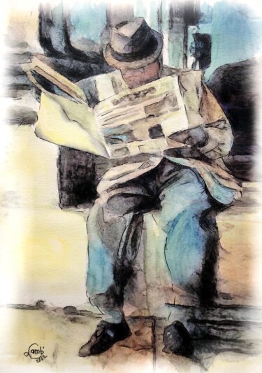 Peinture intitulée "Nouvelles fraiches" par Lamb', Œuvre d'art originale, Aquarelle