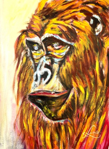 Painting titled "KONG" by Hervé Lamb', Original Artwork, Oil Mounted on Wood Stretcher frame