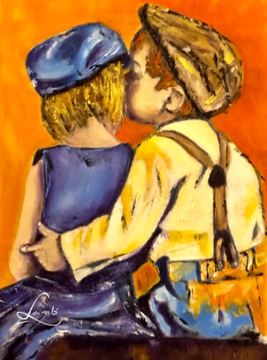 Painting titled "Cousin Cousine" by Hervé Lamb', Original Artwork, Oil Mounted on Wood Stretcher frame