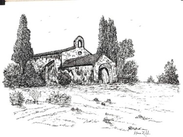 Drawing titled "la chapelle Saint s…" by Herve Lefebvre, Original Artwork, Ink