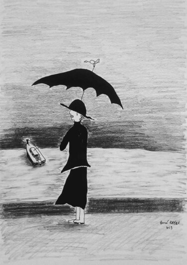 Dessin intitulée "la mer" par Hervé Rayot, Œuvre d'art originale, Encre