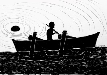 Disegno intitolato "la pêche" da Hervé Rayot, Opera d'arte originale, Inchiostro