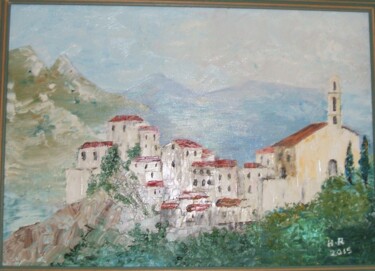 Peinture intitulée "Village Corse" par Hervé Reynard, Œuvre d'art originale, Huile Monté sur Châssis en bois