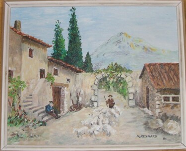 Painting titled "Mas provençal" by Hervé Reynard, Original Artwork, Oil Mounted on Cardboard