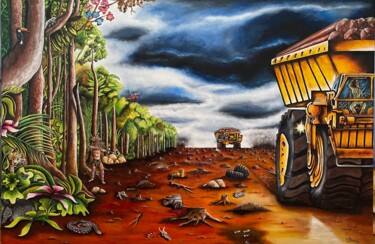 Pintura titulada "Déforestation" por Herve Ricaud, Obra de arte original, Oleo Montado en Bastidor de camilla de madera