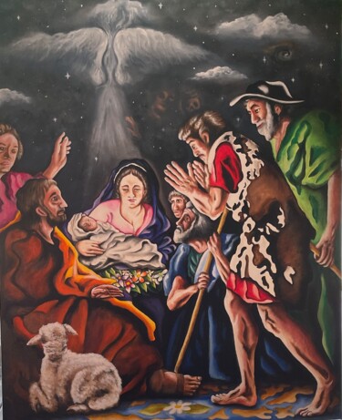 Peinture intitulée "La naissance" par Herve Ricaud, Œuvre d'art originale, Huile Monté sur Châssis en bois