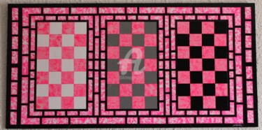 Collages intitulée "Damier rose en trio" par Hervé Senequier, Œuvre d'art originale, Découpages