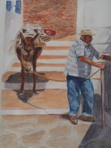 Painting titled "Rencontre à Sifnos…" by Herve Thomas-Miton, Original Artwork, Watercolor