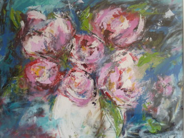 Painting titled "Pivoines" by Herve Thomas-Miton, Original Artwork, Acrylic