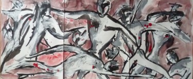 Painting titled "Le combat" by Herve Thomas-Miton, Original Artwork, Acrylic