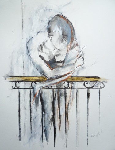 Рисунок под названием "2021/3 (le balcon)" - Herve Thomas-Miton, Подлинное произведение искусства, Акрил