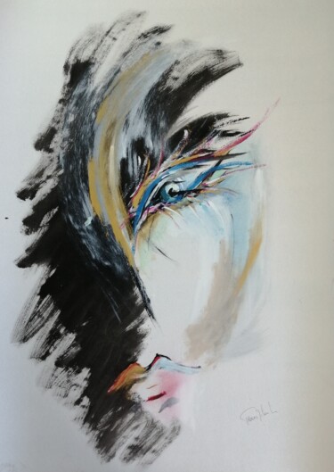 Drawing titled "Visage" by Herve Thomas-Miton, Original Artwork, Acrylic