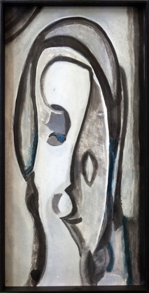 Painting titled "La Dame en gris" by Hervé Loiseau, Original Artwork, Acrylic Mounted on Wood Panel