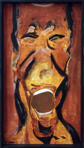 Painting titled "Mort de rire" by Hervé Loiseau, Original Artwork, Acrylic Mounted on Wood Panel