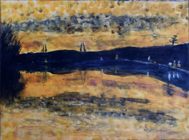 Malerei mit dem Titel "Ciel orangé sur La…" von Hervé Loiseau, Original-Kunstwerk, Acryl