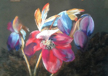 Painting titled "l-hellebore" by Nelly Hervieu, Original Artwork, Pastel